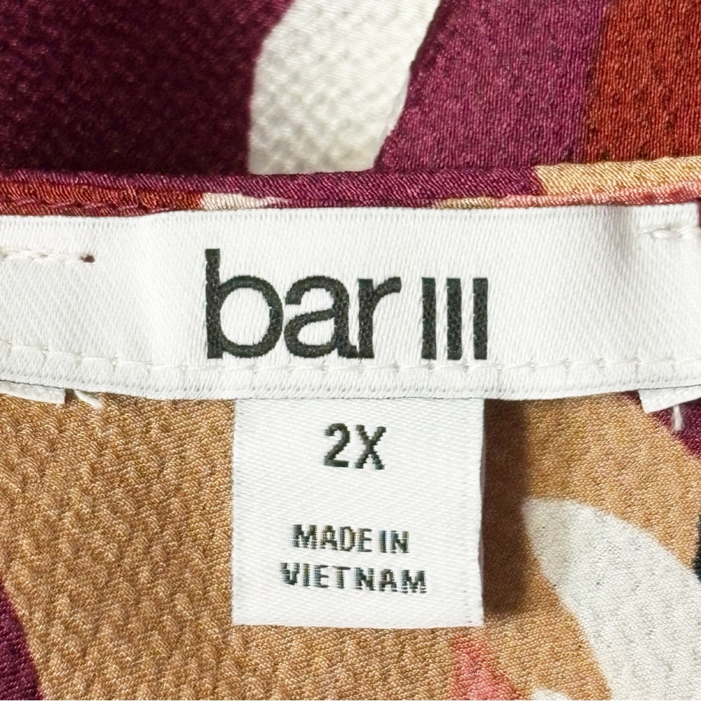 NWT Bar III Burgundy Red Abstract Floral Long Sleeve Blouse 2X - Picture 4 of 16